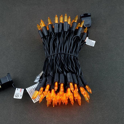 YULETIME Orange LED Christmas Lights with Black Wire, 33 ft 100 Count UL Certified Commercial Grade Halloween String Light Set (Orange - Black Wire)