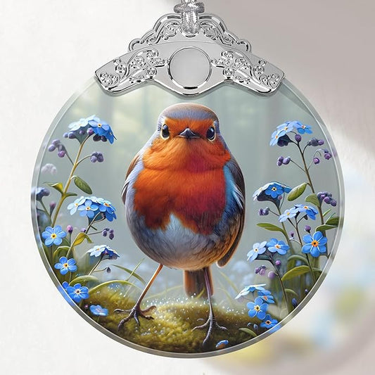 Robin Stained Glass Ornament - Christmas Tree Decorations, Robin Ornaments for Christmas Tree