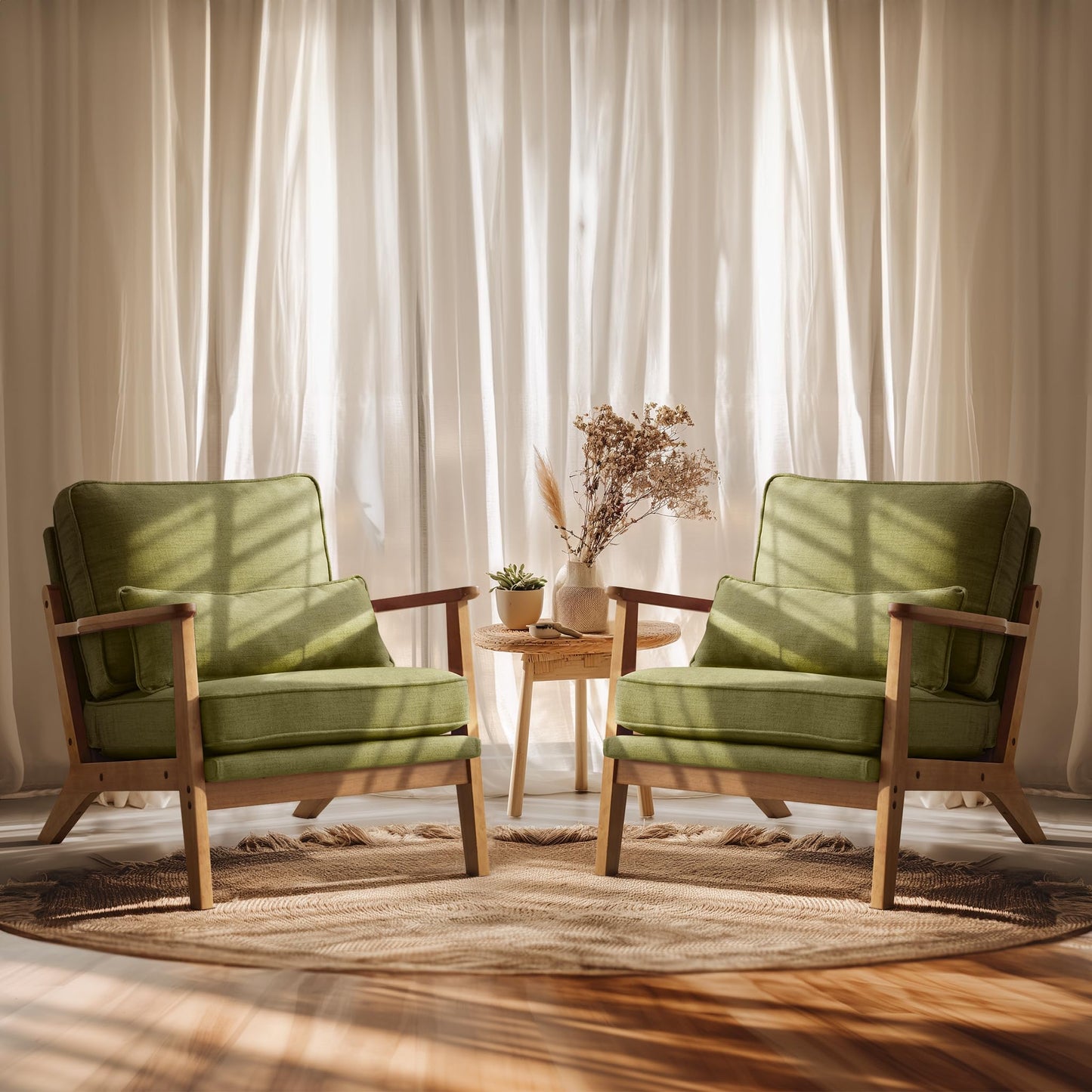 VINGLI Solid Wood Wide Armrests Accent Chair,Upholstered Mid Century Modern Chair with Pillow,Comfy Reading Chair Farmhouse Arm Chair,Chairs Living Room,Bedroom,Guest Room,Teddy Fleece,Khaki