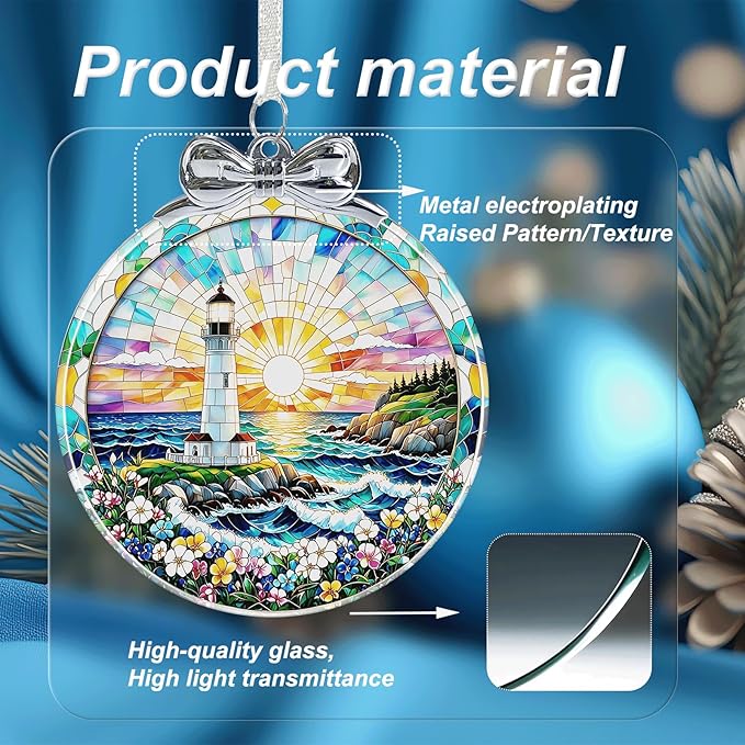 Lighthouse Ornament Crystal Glass with Gift Box- Lighthouse Gifts for Women- Hanging Ornaments for Christmas Tree Xmas Decorations, Holiday Keepsake Present Exchange Ideas