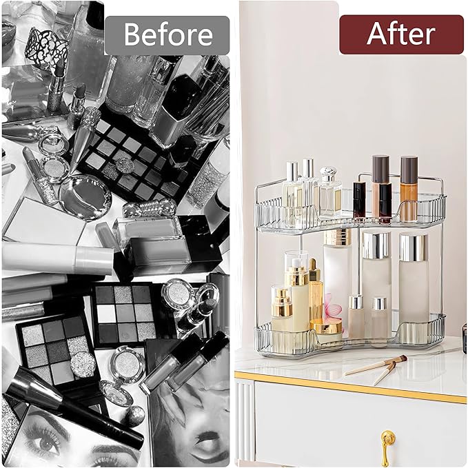 Corner Bathroom Counter Organizer Bathroom Countertop Shelf Makeup Organizer for Vanity Perfume Corner Storage (2 Tiers, Grey)