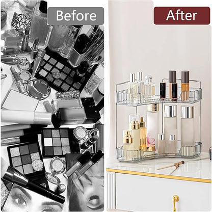 Corner Bathroom Counter Organizer Bathroom Countertop Shelf Makeup Organizer for Vanity Perfume Corner Storage (2 Tiers, Grey)