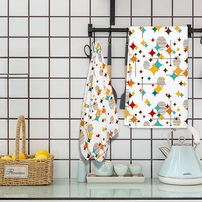 Mid Century Modern Kitchen Towels Set of 2 Diamond Absorbent Dish Towels 24x16