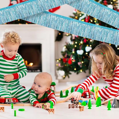 12 Pack 10 Feet Metallic Foil Fringe Garland Tinsel Streamers Banner, Light Blue Wall Hanging Tinsel Fringe Banners for Parade Floats, Wedding, Birthday, Christmas, New Year Party Decorations