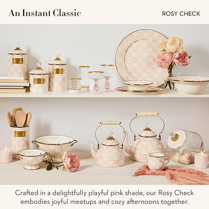 MACKENZIE-CHILDS Ceramic Farmhouse Oil Cruet, Ceramic Oil-Dispenser Bottle, Pink-and-White Rosy Check