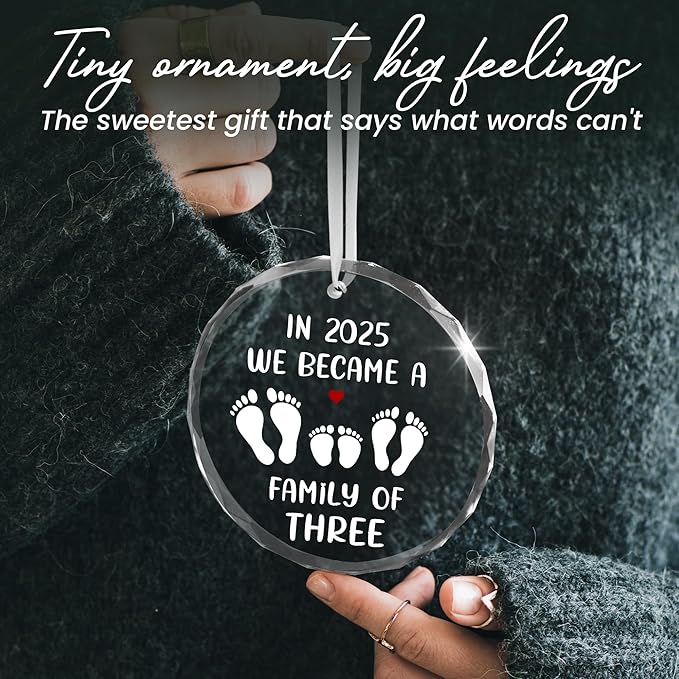 Baby's First Christmas Ornaments 2025 - Glass Christmas Ornaments 2025 for Tree Decorations - Gifts for New Mom Dad Parents Couples, Family of Three, Pregnancy Announcement for Grandparents