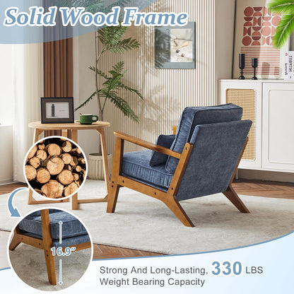 VINGLI Solid Wood Wide Armrests Accent Chair,Upholstered Mid Century Modern Chair with Pillow,Comfy Reading Chair Farmhouse Arm Chair,Chairs Living Room,Bedroom,Guest Room,Teddy Fleece,Khaki