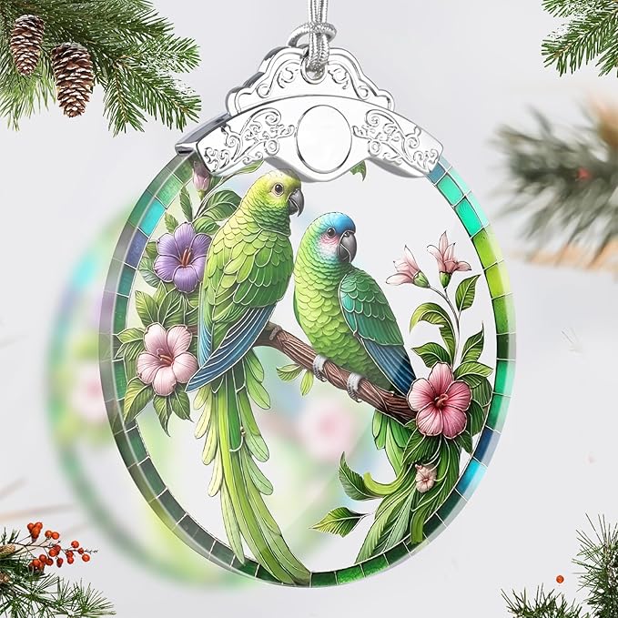 Parrot Ornaments for Christmas Tree, Stained Glass Christmas Ornaments and Xmas Tree Decorations, Gift Exchange