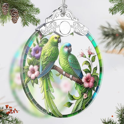 Parrot Ornaments for Christmas Tree, Stained Glass Christmas Ornaments and Xmas Tree Decorations, Gift Exchange