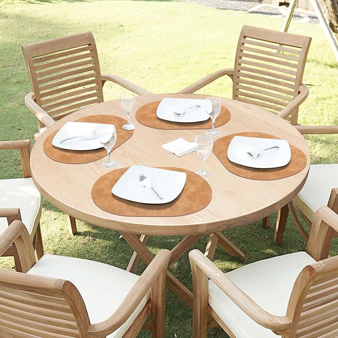 ADRIMER Placemats, Heat Resistant Oval Placemats Set of 4 Washable 12 x 17 Inch, Waterproof Table Mats, Wipeable Pu Place Mats for Kitchen, Dining Room, Light Brown
