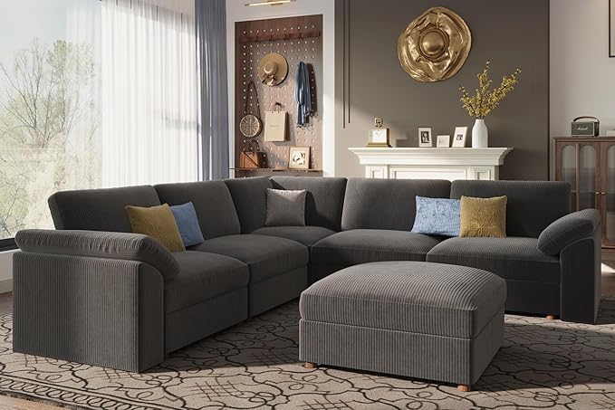 EASE MOOSE Oversized Sectional Modular Sofa,L Shape Sectional Couch with Ottoman,Deep Seat Cloud Couch for Living Room，Removable Cover