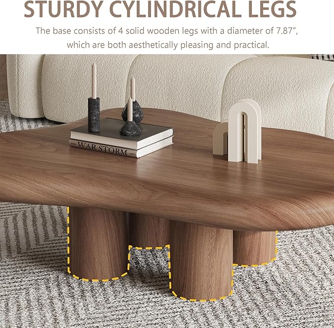 48.42" Modern Cloud Coffee Table for Living Room, Dark Brown Wood Coffee Table with 4 Sturdy Legs, Mid-Century Modern Tea Table Living Room Table for Home Office