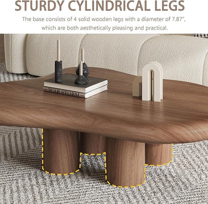 48.42" Modern Cloud Coffee Table for Living Room, Dark Brown Wood Coffee Table with 4 Sturdy Legs, Mid-Century Modern Tea Table Living Room Table for Home Office