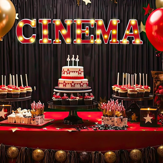 Cinema Light up Letters Sign Party Decorations Battery Powered Marquee Lighted Sign LED Alphabet Letter Lights for Night Party Tabletop Decor Supplies