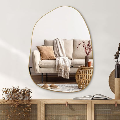 PERFNIQUE Irregular Asymmetrical Wall Mirror Decorative Modern Wall Mounted 32"x24", Gold
