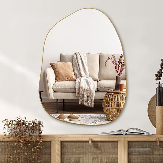 PERFNIQUE Irregular Asymmetrical Wall Mirror Decorative Modern Wall Mounted 32"x24", Gold