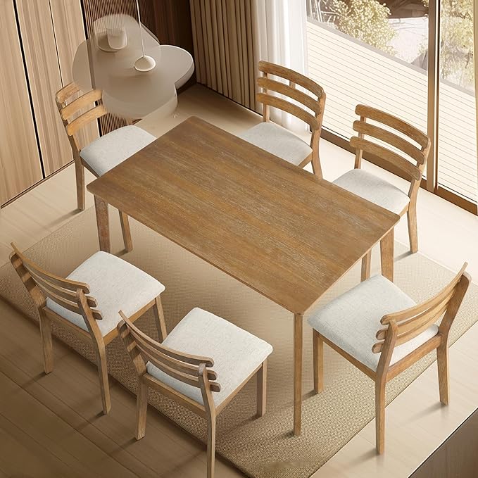 Farmhouse Dining Table Small, Mid Century Modern 47" Dining Table for 4-6 Person, Wooden Legs, Leisure Table for Kitchen Dining Room