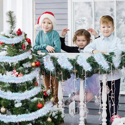 WILLBOND 50 ft Christmas Tinsel Garland Metallic Tinsel Twist Garland Christmas Tree Decorations New Year Wedding Birthday Hanging Decorations Party Supplies, 3 Inch(Iridescent)