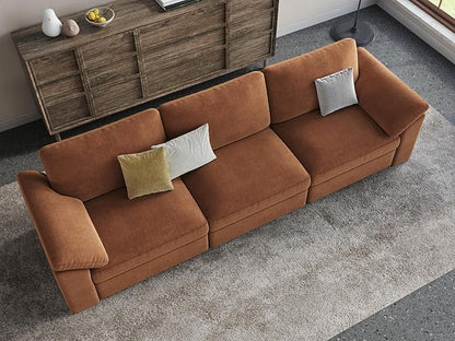 EASE MOOSE Brown Sectional Modular Sofa, Comfty 3 Seat Cloud Couch, FSC Certified Modern Deep Seat Sectional for Living Room