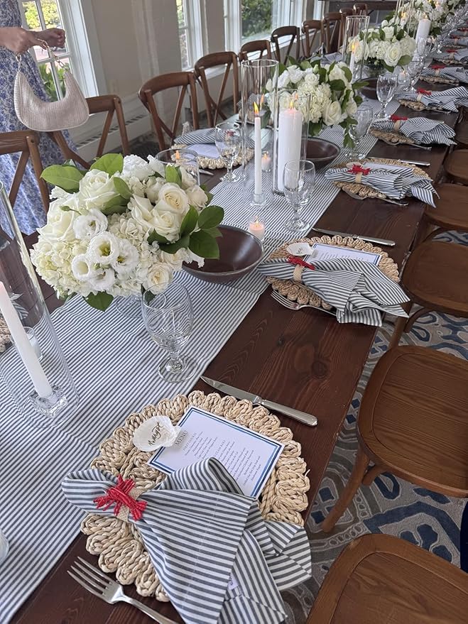 11.8" Set of 6 Round Corn Husk Placemats | Boho Woven Rattan Table Mats | Farmhouse Wicker Spring Plate Chargers Like Water Hyacinth, Seagrass for Wedding, Party, Christmas, Events