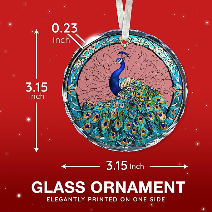 Peacock Ornaments for Christmas Tree - Peacock Christmas Ornaments, Colored Decorations for Home, Stained Glass Style, Great Gifts for Women