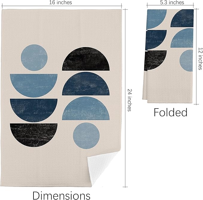Blue Navy Retro Scandinavian Mid Century Modern Kitchen Towels Tea Towels Cotton Dish Towels
