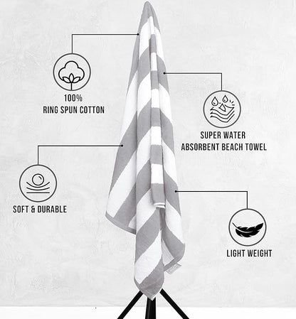 Utopia Towels Cabana Stripe Beach Towel, Oversized 100% Ringspun Cotton Pool Bath Towels for Beach, Red Navy Grey Plum