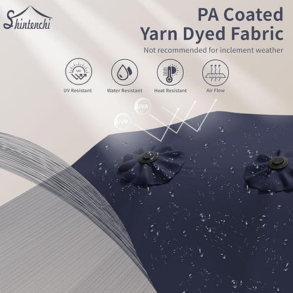 Shintenchi 16FT Large Patio Umbrella with Base, Outdoor Double-Sided Rectangular Umbrella, Market Umbrella with Crank Handle for Poolside Lawn Garden, Dark Blue