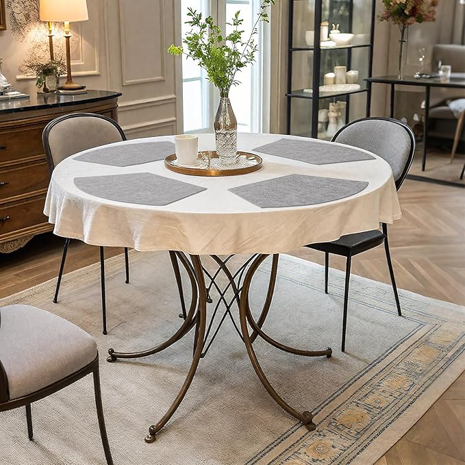 Homaxy Round Table Placemats Set of 6, Washable Wedge Shaped Faux Leather Table Mats, Wipeable Kitchen Dinner Place Mats for Indoor Outdoor, Light Grey