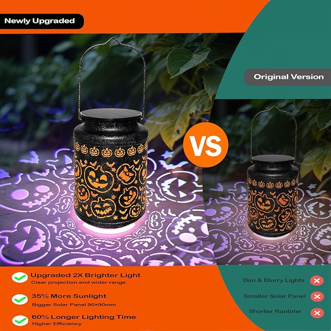 Pumpkin Solar Lanterns, Jack O Lantern Outdoor Waterproof Light Up Pumpkins with Fantasy Glow, Metal Hanging Solar Halloween Decorations for Yard, Patio, Porch, Party Gift, Kids