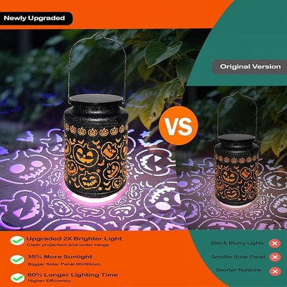 Pumpkin Solar Lanterns, Jack O Lantern Outdoor Waterproof Light Up Pumpkins with Fantasy Glow, Metal Hanging Solar Halloween Decorations for Yard, Patio, Porch, Party Gift, Kids