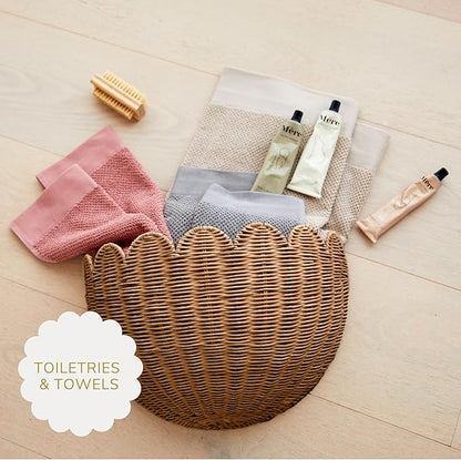 BEBE BASK Scalloped Wicker Hanging Basket - The Original Wicker Wall Decor - Hand Woven Wall Basket - Home Décor Wall Hanging Basket - Wall Storage Basket for Nursery, Living Room and Bathroom (Mocca)