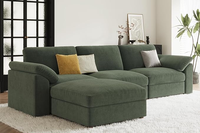 EASE MOOSE Sectional Modular Sofa, L Shape Sectional Couch,Comfty Deep seat Modular Sofa with Ottoman for Living Room,Green