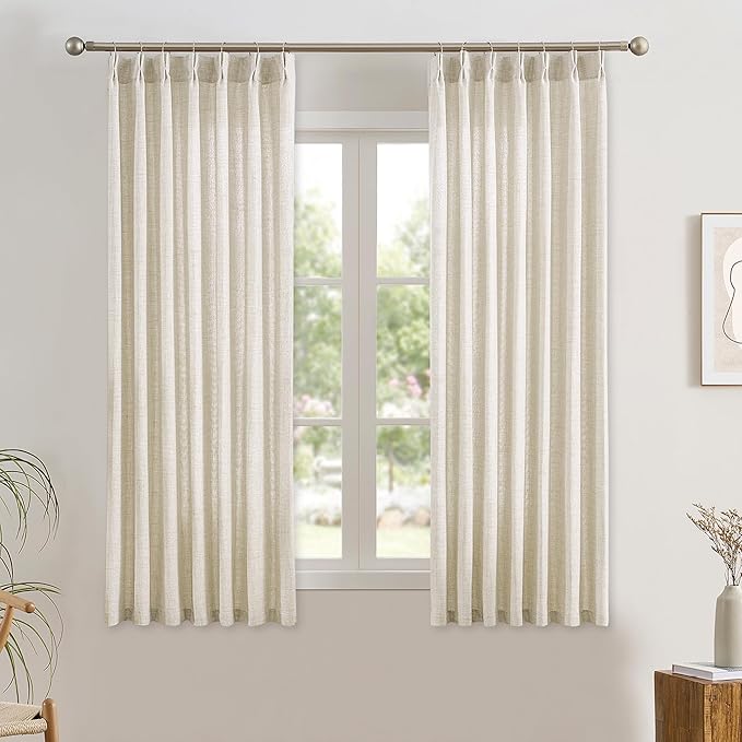 RAIN CITY Natural Pinch Pleated Curtains 72 Inches Long 2 Panels Set, Natural Linen Blend Slub Yarn Light Filtering Window Drape for Small Windows Bedroom 42 by 72 Inch