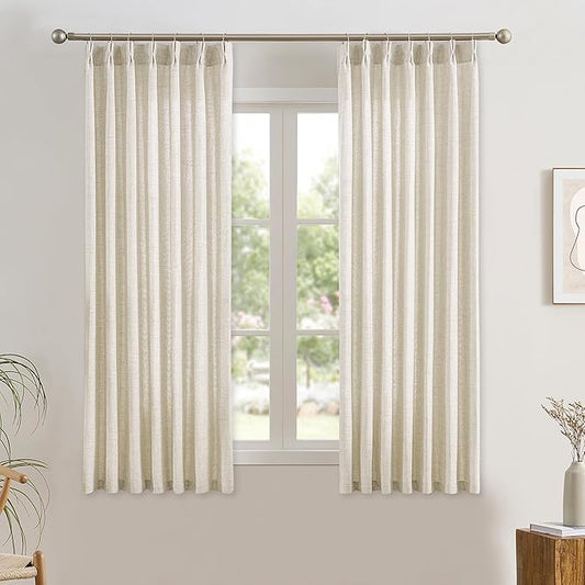 RAIN CITY Natural Pinch Pleated Curtains 72 Inches Long 2 Panels Set, Natural Linen Blend Slub Yarn Light Filtering Window Drape for Small Windows Bedroom 42 by 72 Inch