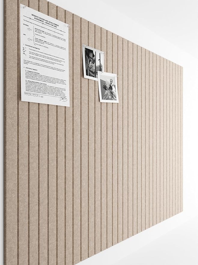 Bumusty Large Cork Board Alternative-47 x35 Felt Bulletin Board Tiles, with 30 Pushpins, 70 Adhesive Tabs, 12-Pack Slat Wall Paneling, Cork Boards for Office Push Pin Board Felt Board-Dark Camel