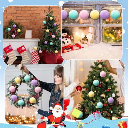 Gejoy 12 Pcs Pastel Furry Christmas Ball Ornaments for Xmas Tree Colorful Christmas Hanging Decorations Soft Faux Fur Pom Pom Ball Ornaments for Party Supplies Fireplace Mantel Home Wall Decor