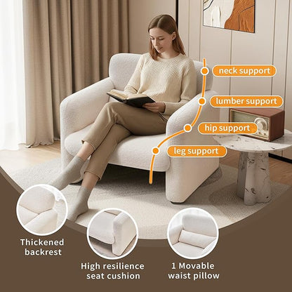 33.86" Accent Chairs, Modern Sherpa Fabric Armed Chair Comfy Upholstered Armchair Leisure Single Sofa Chair with a Waist Pillow for Bedroom, Office and Living Room