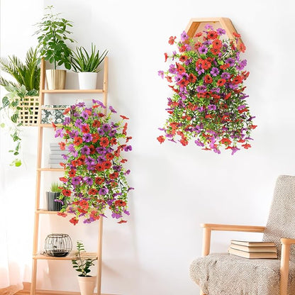 INQCMY 2Pcs Artificial Flowers for Outdoors UV Resistant Artificial Plants Easy Assembly for Spring Decor Look Real Faux Hanging Flowers for Outside Home Planter Porch Patio Decor
