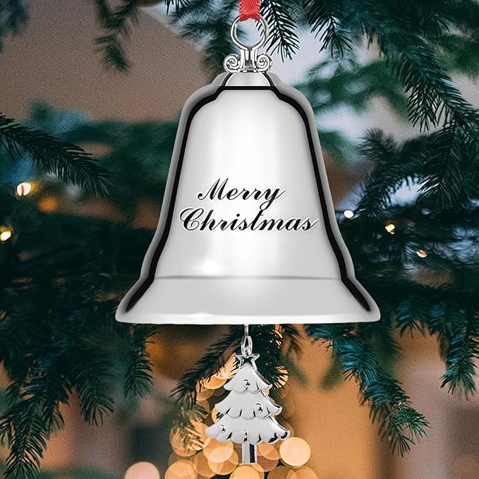 Styleonme Decorative Bells, Christmas Ornaments 2025, Engraved It's Merry Christmas 2025, Silvery Bells Decoration with Pendants Tree