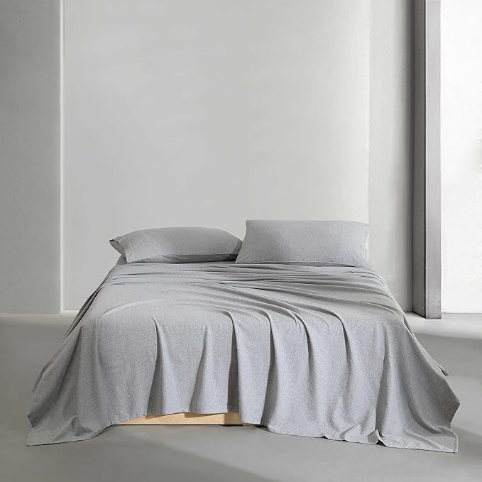 Calvin Klein - Queen Bed Sheets, Soft Melange Flannel Bedding Set with Deep Pockets, Oeko-TEX Certified (Melange Flannel Silver Grey, Queen)