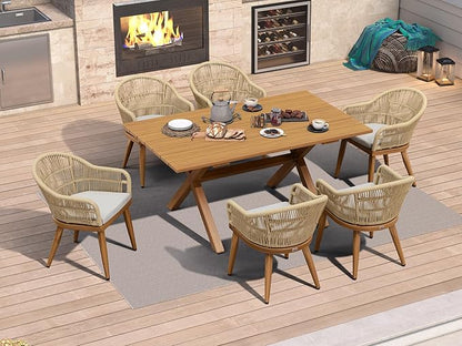 PURPLE LEAF 7 Pieces Patio Dining Set with Outdoor Aluminium Dining Table and Woven Chairs Modern Metal Furniture Cushions Sets for Garden Yard Indoor Decor Kitchen Teak