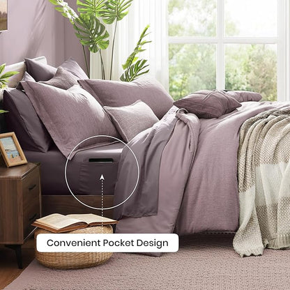 Monbix Full Size Comforter Set, Lilac Bedding Comforter for Full Size Bed Set Reversible, Bedding Sets Full 7 Pieces, Cationic Dyeing Bed in a Bag with Comforter, Sheets, Pillowcases & Shams
