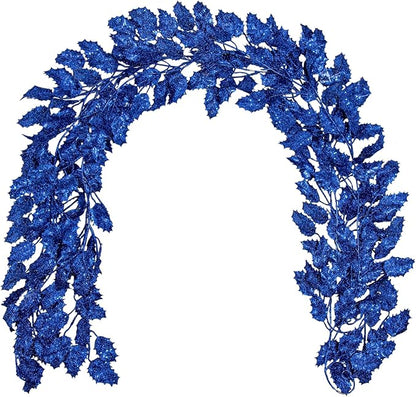 3 Pcs 6FT Christmas Garland Blue Glittered Artificial Holly Leaves for Mantle Christmas Tree Decorations Indoor Outdoor Hanging Garland Ornaments Garden Door Wall Window Stair Holiday Home Decor
