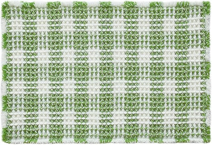 Waffle Bath Mat, Boho Bathroom Rugs Non Slip Washable Absorbent Checkered Bathroom Mat Quick Dry Cute Bath Mat, 24"x16" Green and White