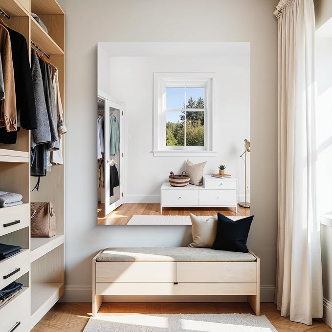 KOCUUY Large Frameless Mirror,40x48 Inch Square Bathroom Vanity Mirror for Over Sink, Upgraded Shatterproof Unframed Design for Bedroom, Living Room, Entryway