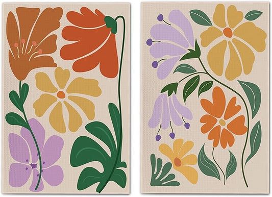 Boho Floral Dish Towels Vintage Abstract Flowers Waffle Weave Colorful Flower