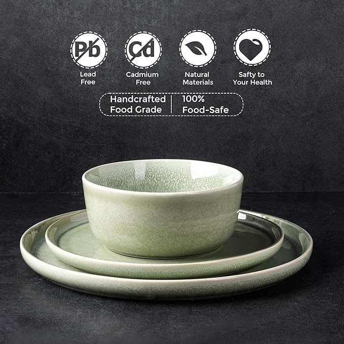 AmorArc Stoneware Dinnerware Sets,Round Reactive Glaze Ceramic Plates and Bowls Set,Highly Scratch Resistant | Dishwasher & Microwave Safe Dishes,Service for 6 (18pc)