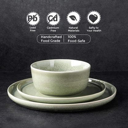 AmorArc Stoneware Dinnerware Sets,Round Reactive Glaze Ceramic Plates and Bowls Set,Highly Scratch Resistant | Dishwasher & Microwave Safe Dishes,Service for 6 (18pc)