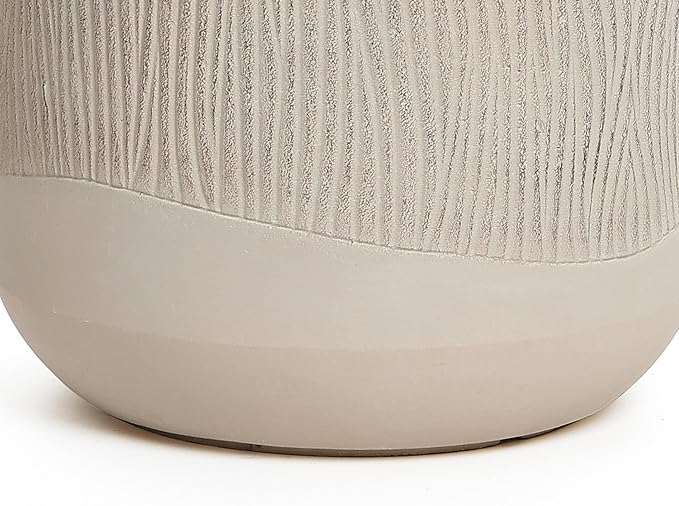 LuxenHome 12 Inch Dia Round Concrete Planter, Indoor Outdoor Large Plant Pot with Drainage Hole and Rubber Plug, Decorative Flower Pot for Plants, Blended Tan Tapered Planter for Home Patio Garden